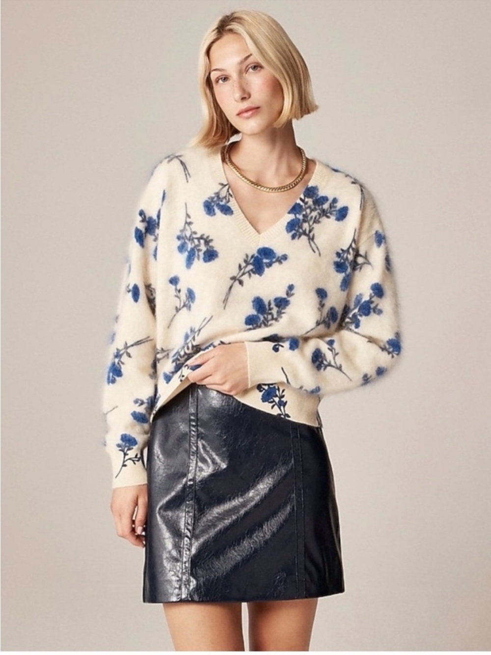 J.Crew Brushed Cashmere V-Neck Sweater in Toile Floral Print